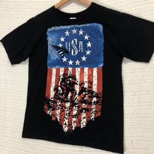 USA Flag Graphic‎ Tee Patriotic American Made T-Shirt Bayside Size Medium
